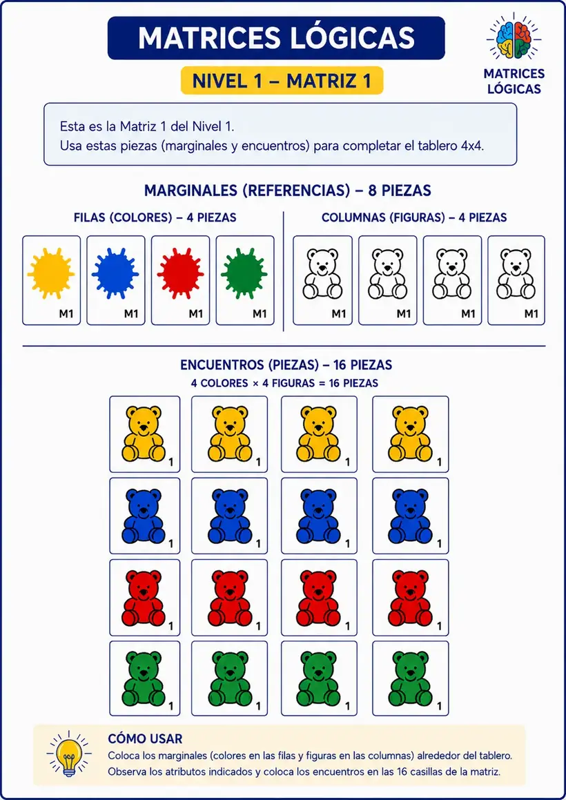 Ejemplo de matriz del nivel 1: Colores con figuras lúdicas